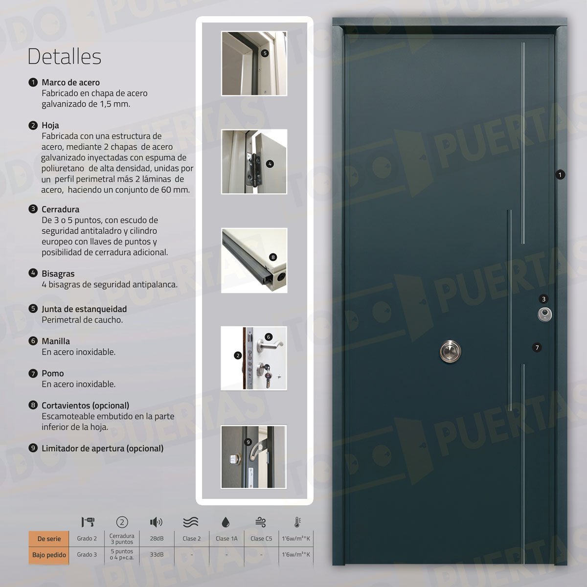 Puerta Acorazada Acacia Sagacor 100 Gris Antracita 7016 (Dos Caras Iguales)